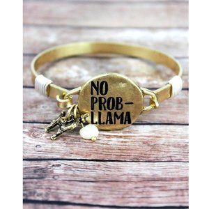 Bracelet. No Prob-Llama. Gold Bangle. Llama & Pearl Charms. NWT.